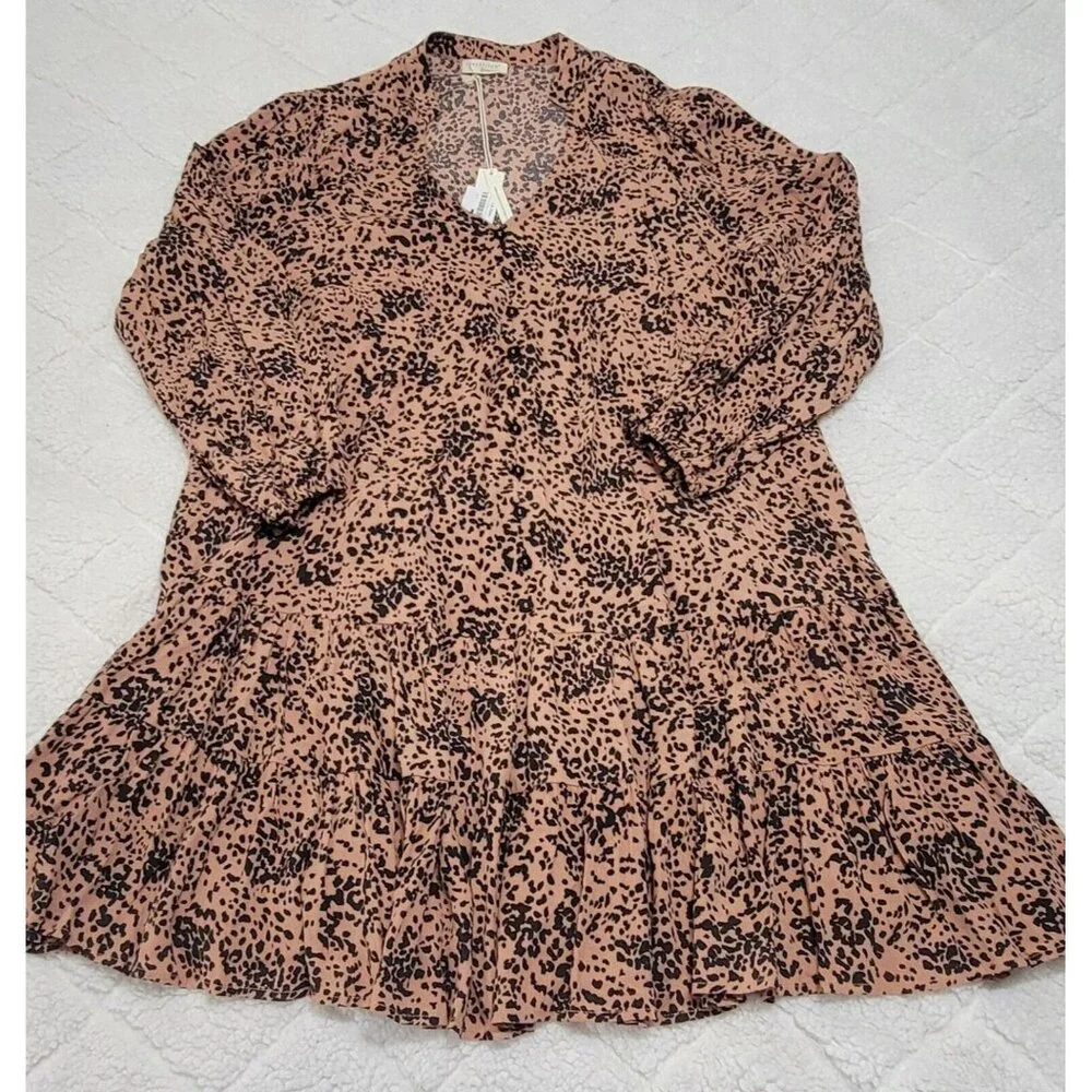 Love Stitch Womens Hazel Animal Print Long Sleeve Chelsea Dress Size‎ Large NWT
